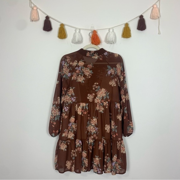 American Eagle Drop Waist Mini Dress Brown Floral Print Size Small - Picture 10 of 10